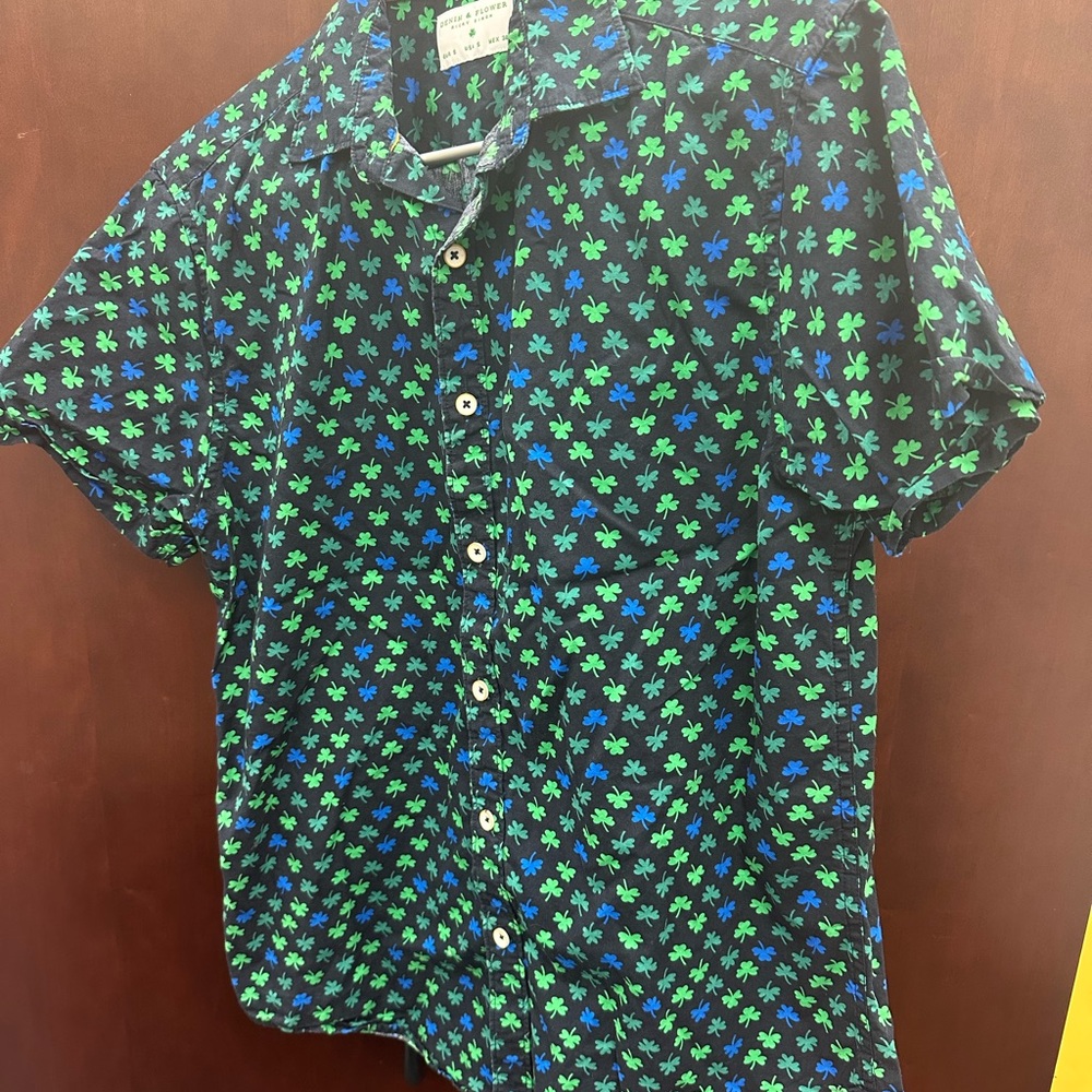 Denim & Flower Green and Blue Casual Button Down Shirt